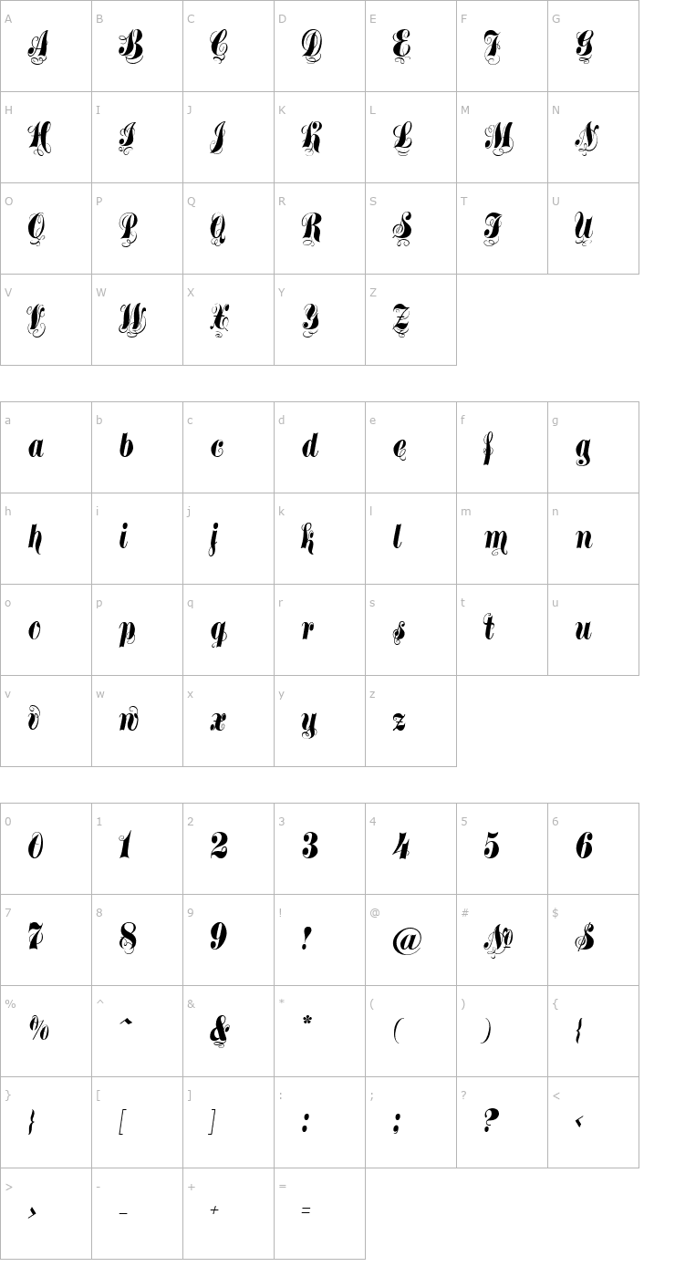 Character Map Treasury Font