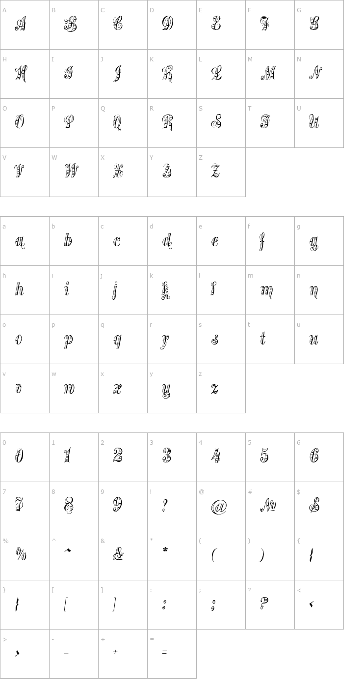 Character Map Treasury Gold Alt Font