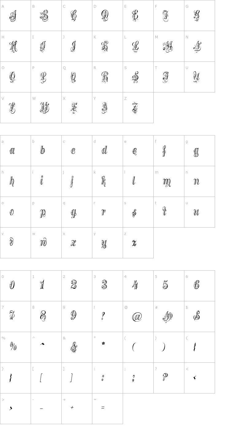 Character Map Treasury Gold Font