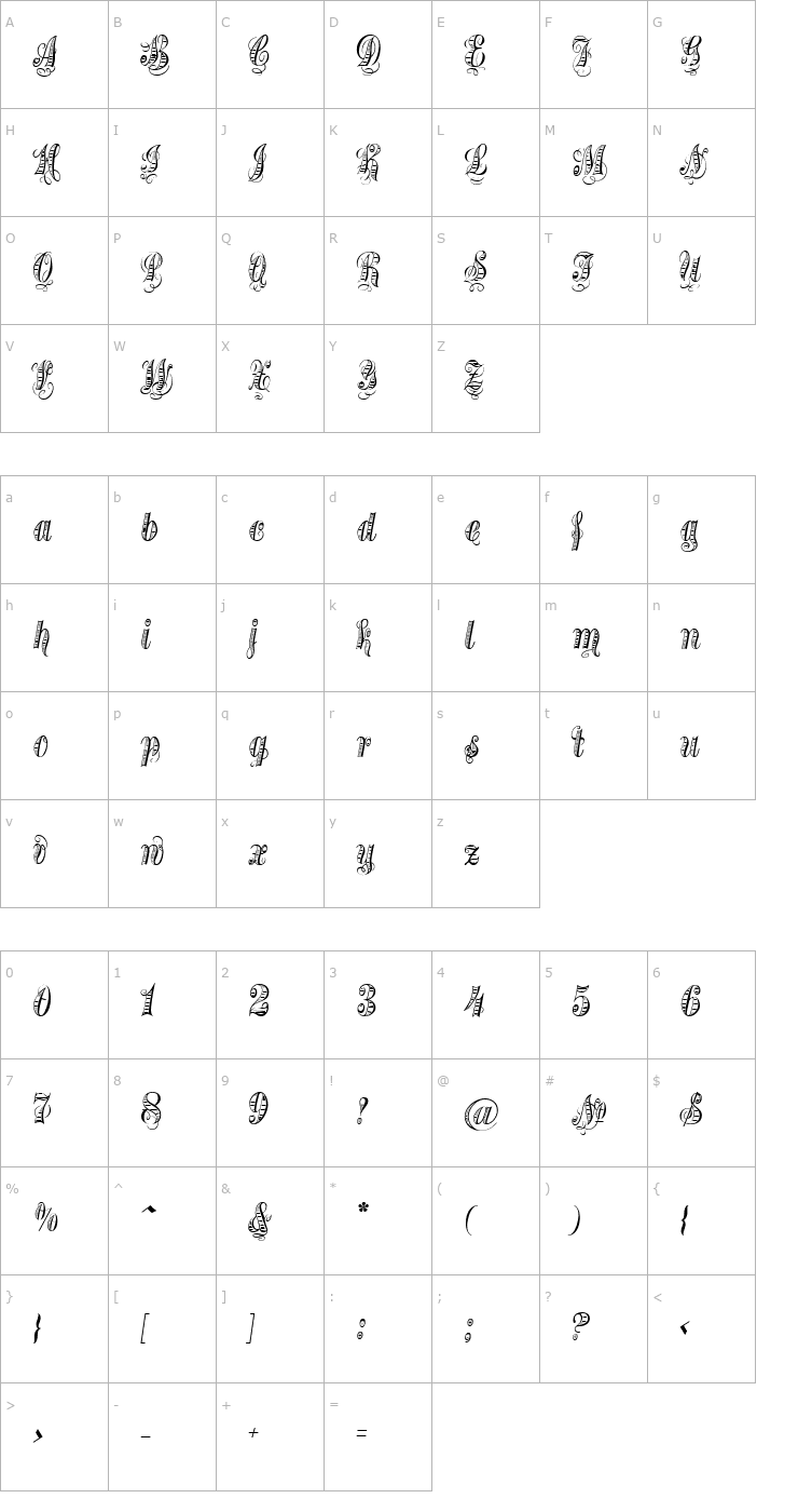 Character Map Treasury Platinum Font