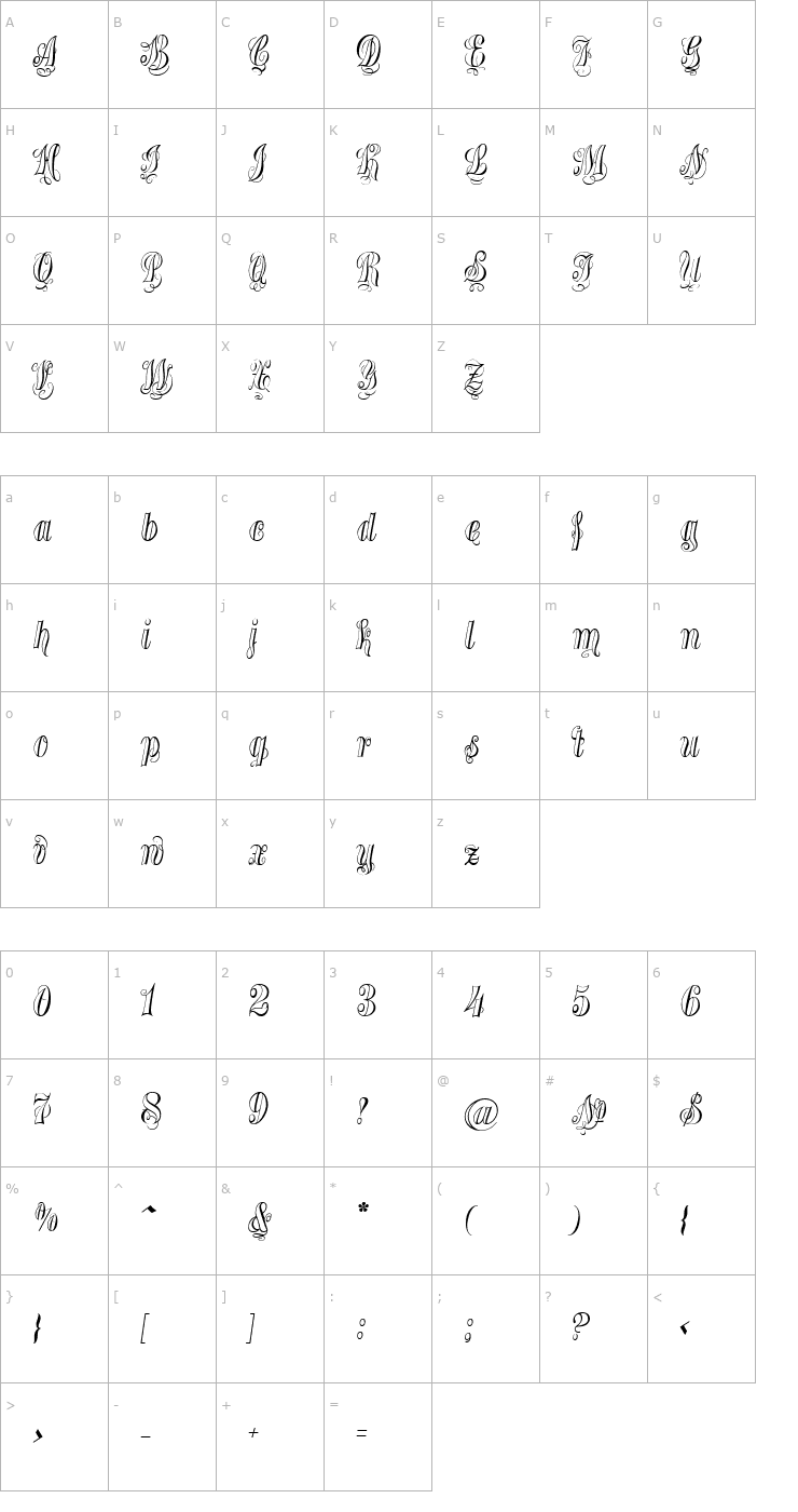 Character Map Treasury Silver Font