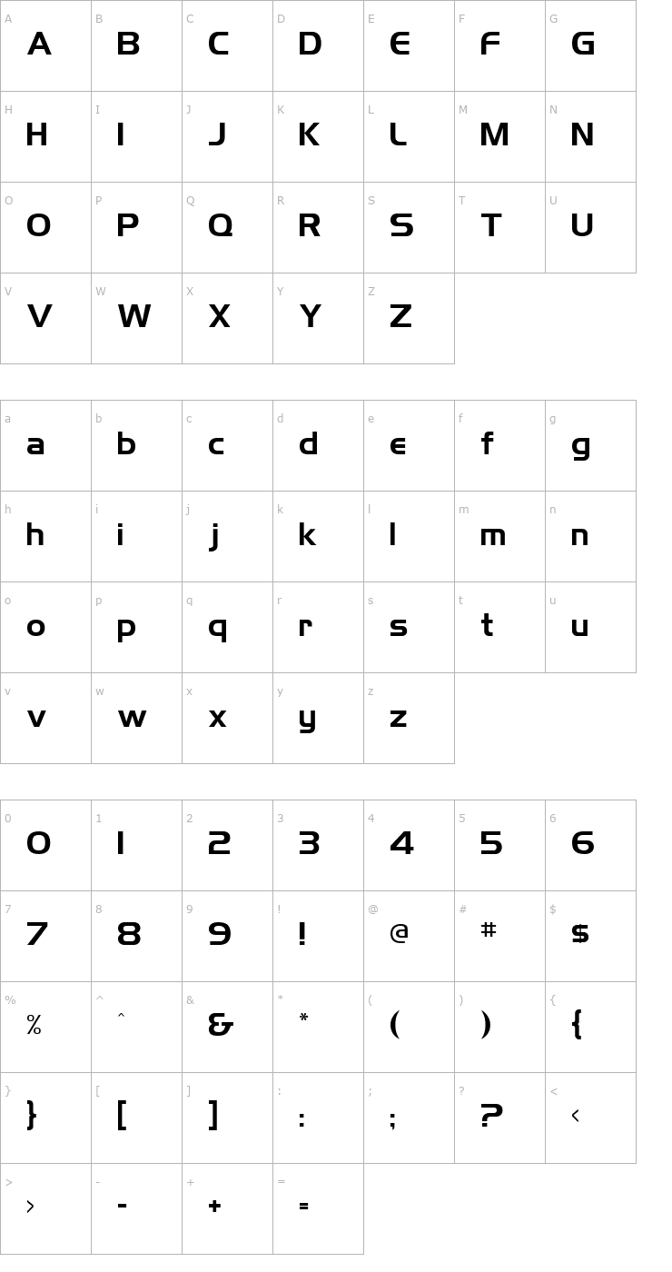 Character Map Trek DS9 Credits Text Font