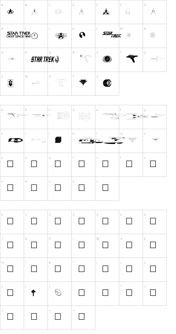 Character Map Trekbats Font
