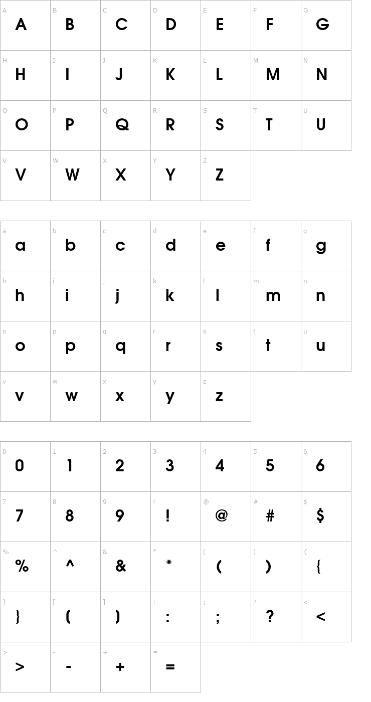 Character Map Trendex SSi Semi Bold Font