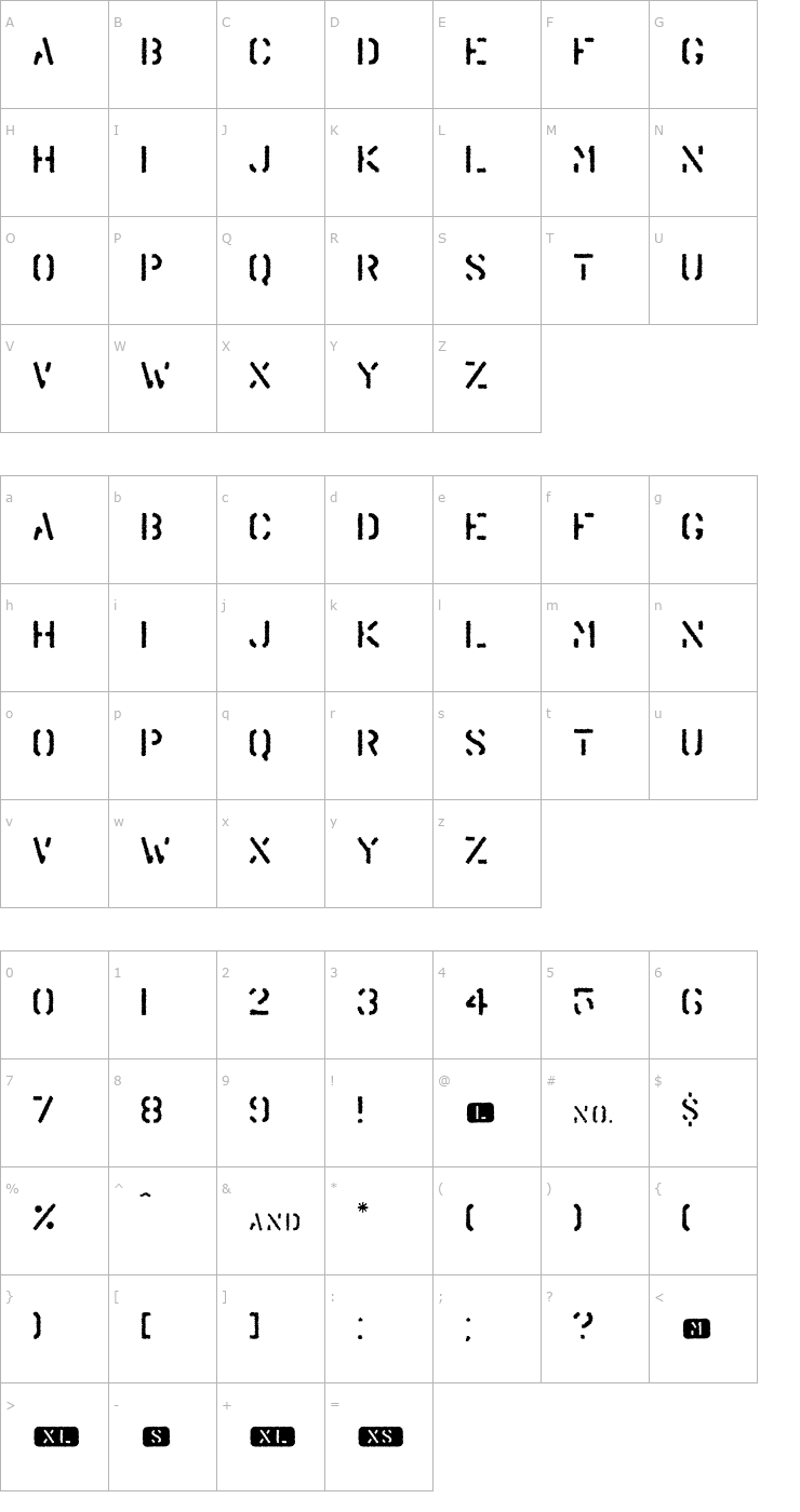 Character Map Trendy University Font