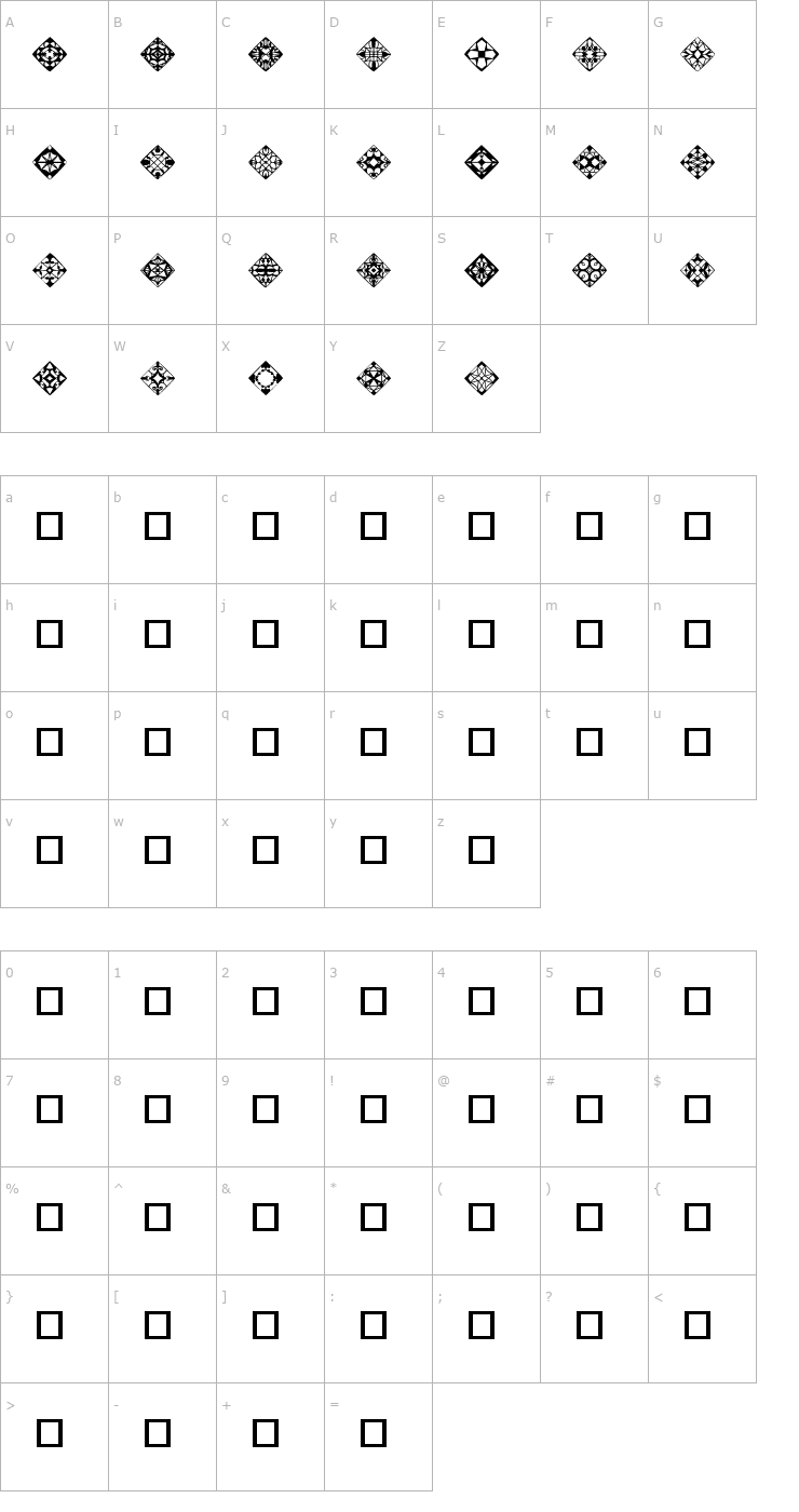 Character Map Trinketlight Font