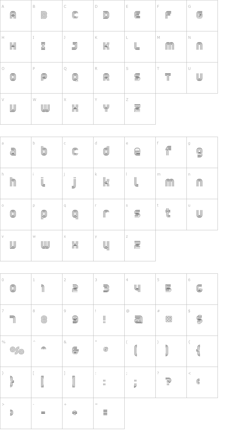 Character Map Trisect ExtraLight Font