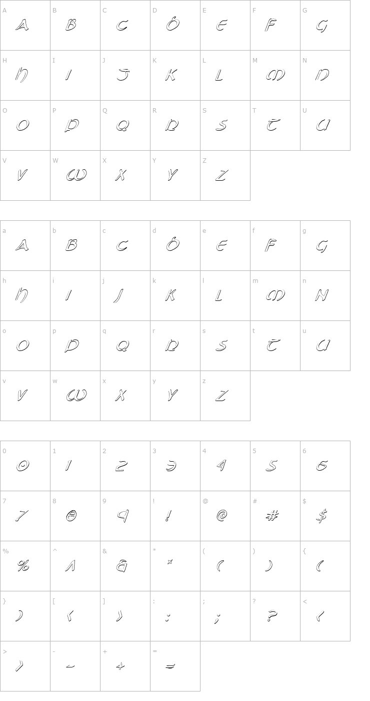 Character Map Tristram Shadow Italic Font