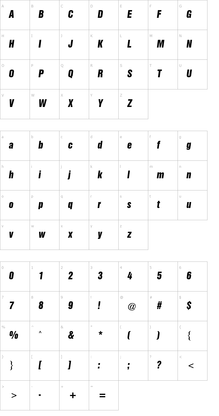 Character Map Triumvirate CG Inserat Italic Font