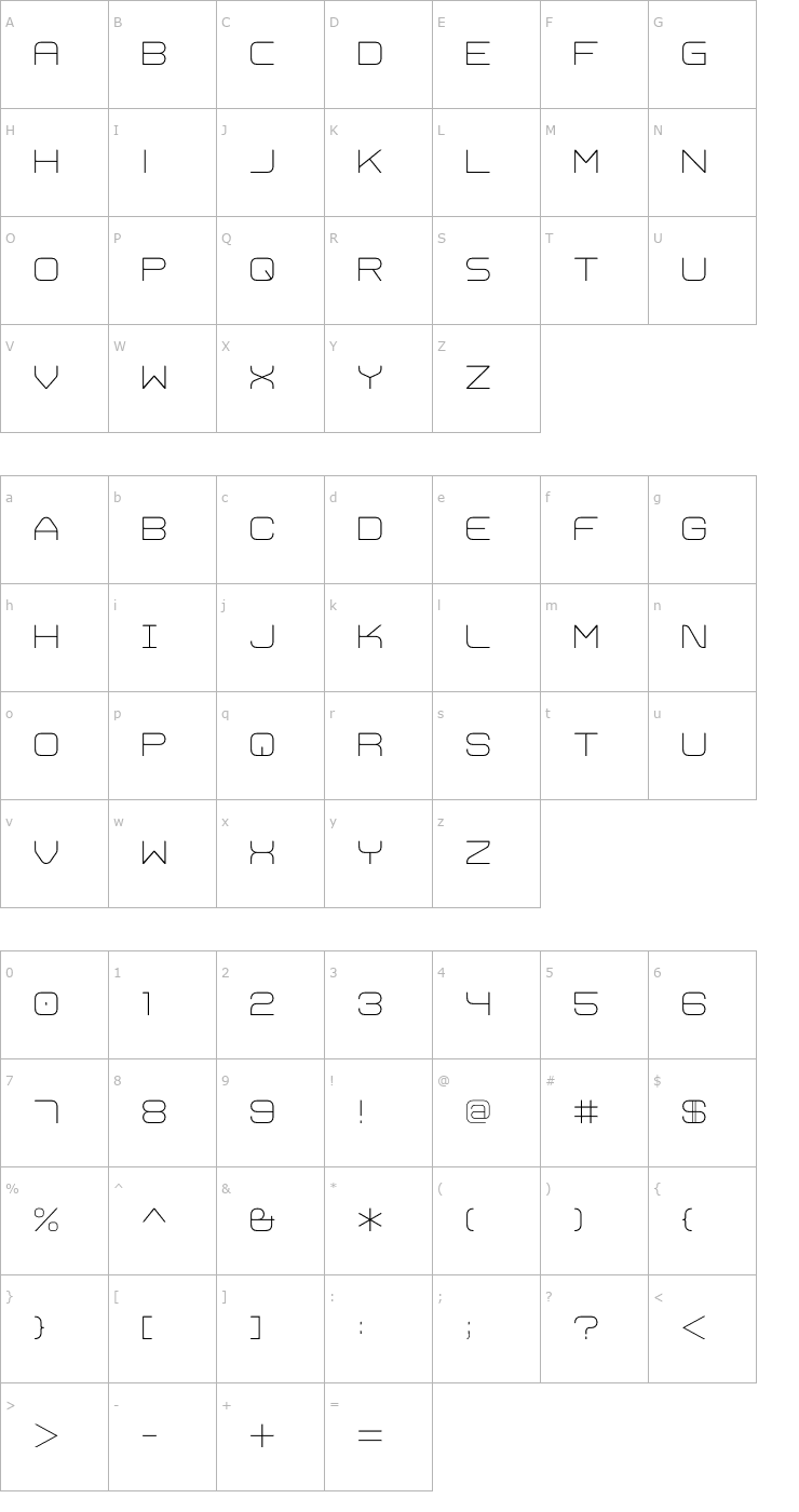 Character Map Trivial ExtraLight Font