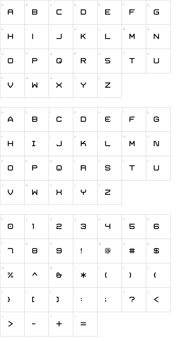 Character Map Trivial Regular Font