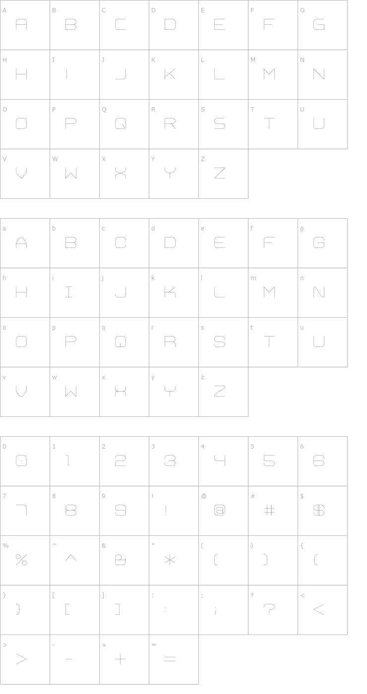 Character Map Trivial Thin Font
