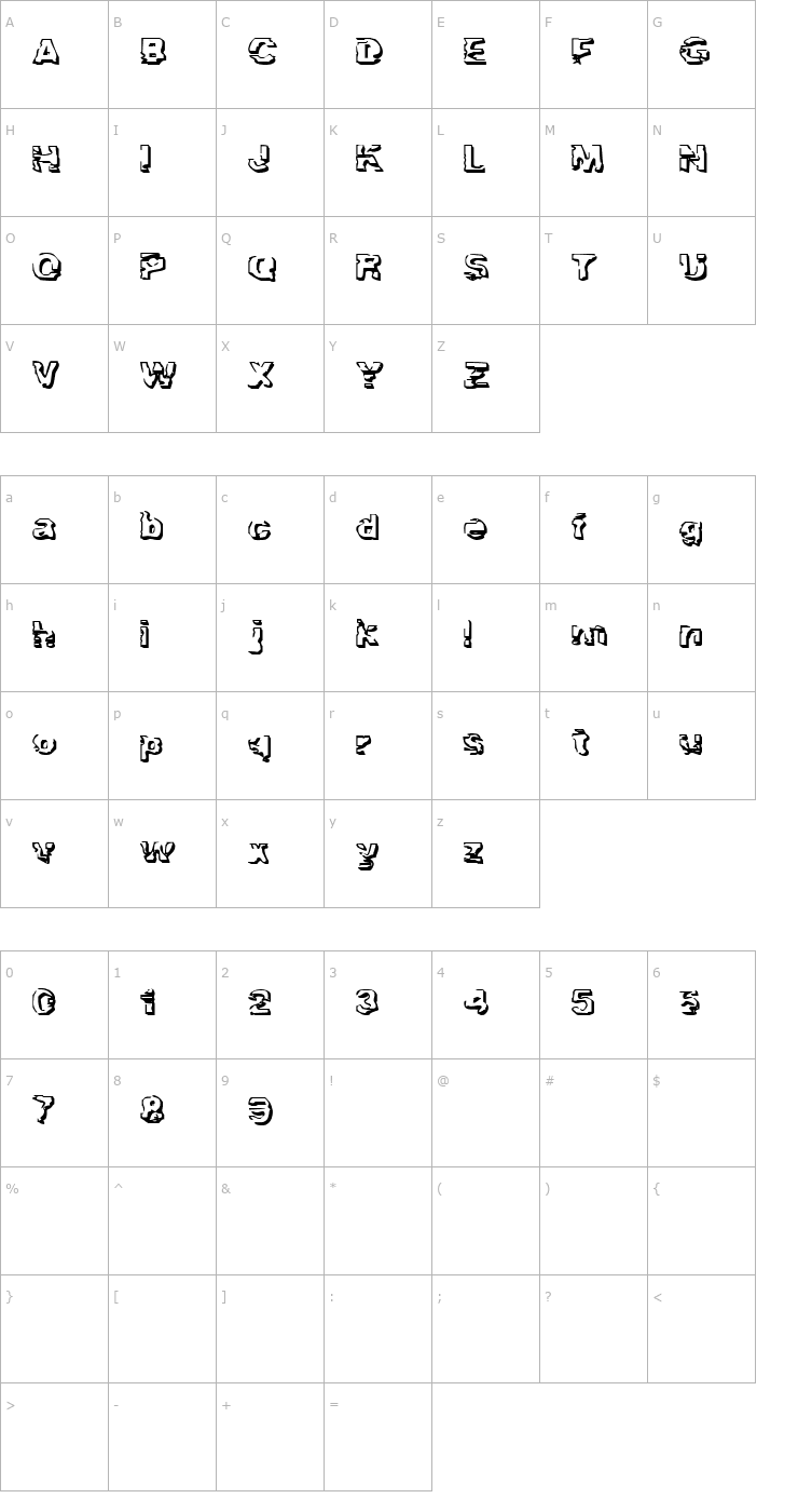 Character Map Troglodyte Font