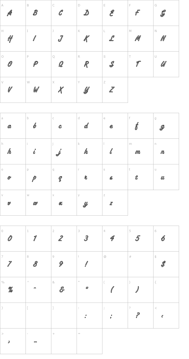 Character Map TropicaScriptPlain Font