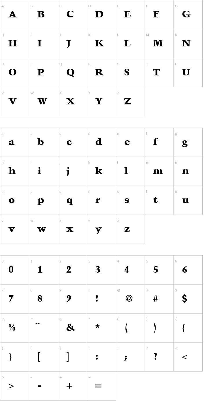 Character Map TroubadourExtrabold-Regular Font