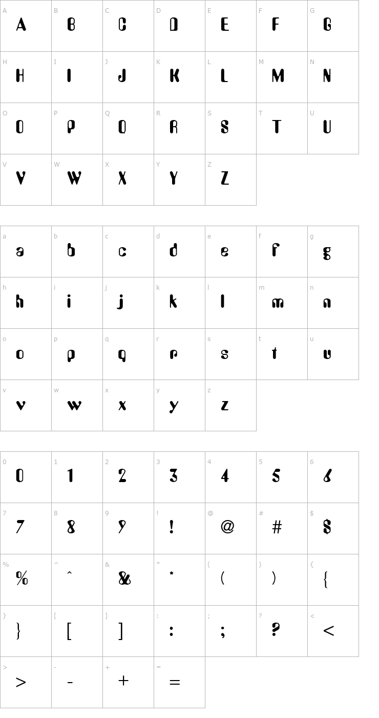 Character Map TrSah Amy Font