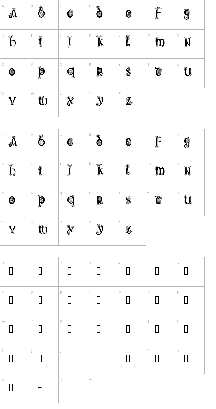 Character Map Trueheart Condensed Font