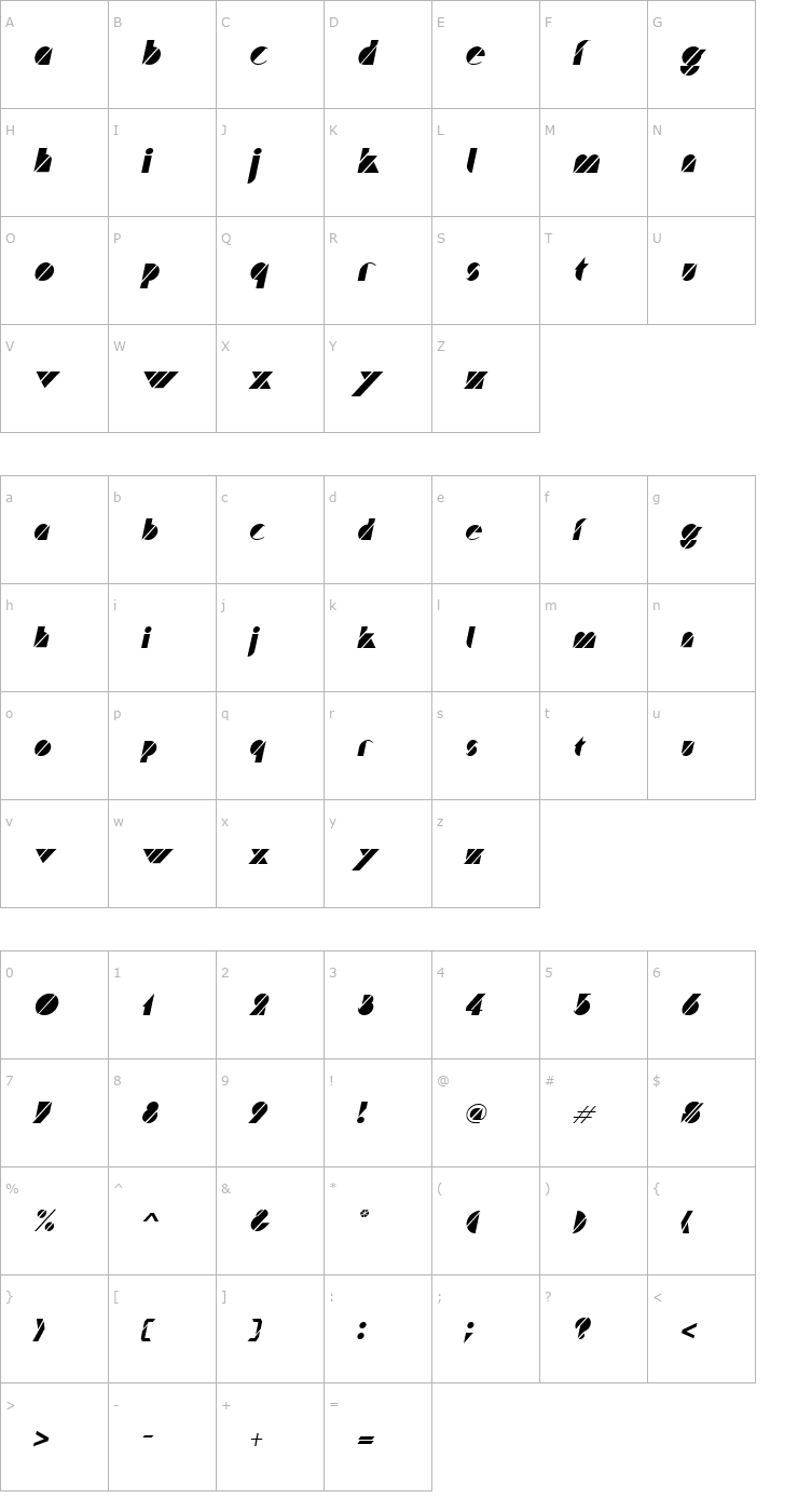 Character Map Truffle Italic Font