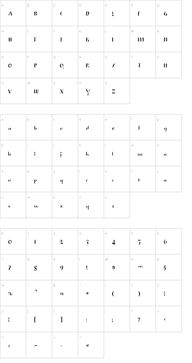 Character Map TruStarImperial Font
