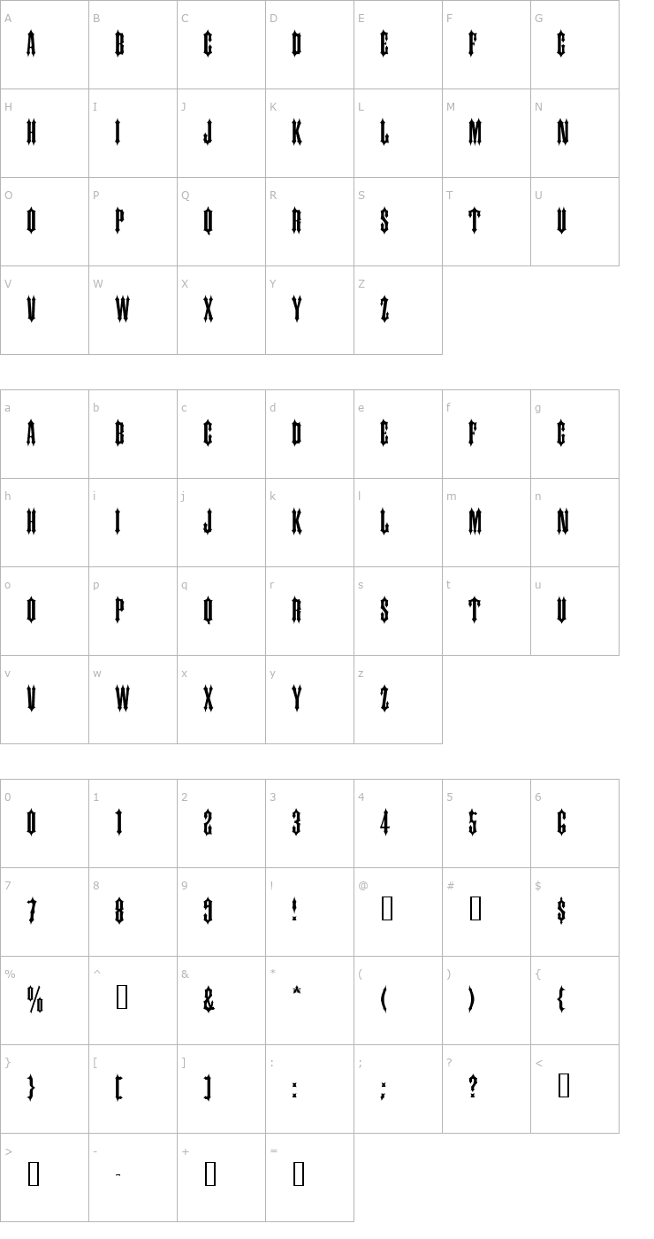 Character Map tsp arising 1 Font
