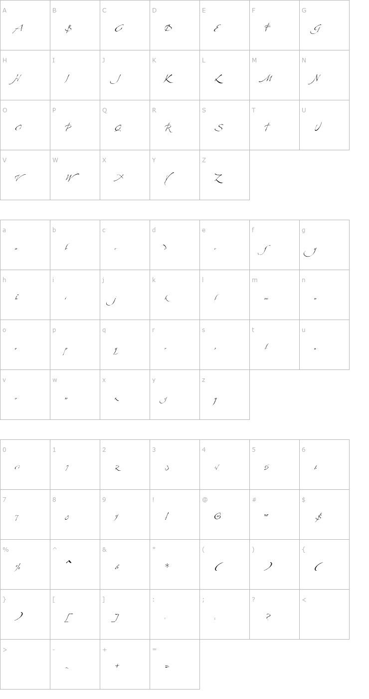 Character Map tsp machina 2 Font
