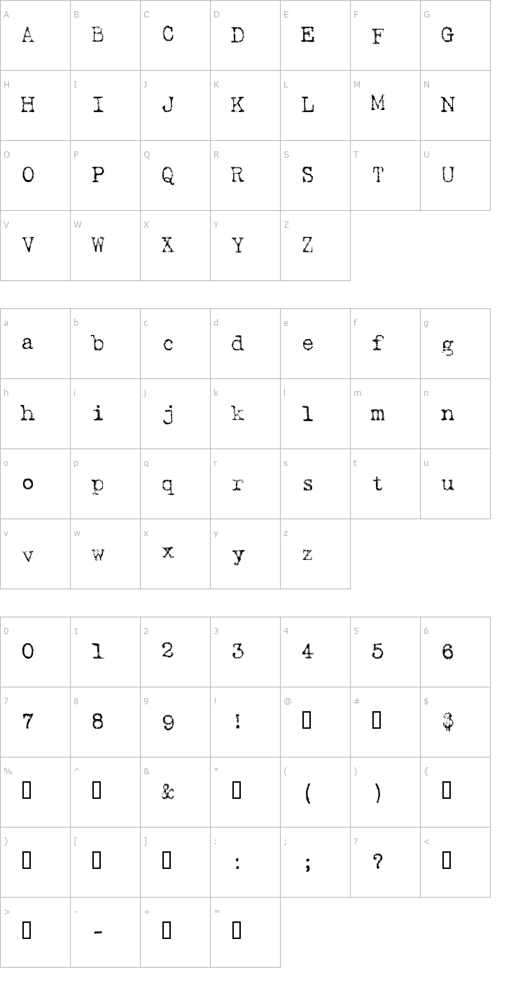 Character Map tsp pi 1 Font