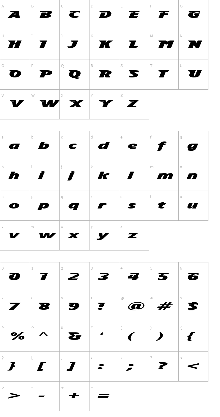 Character Map tsp tafh 1 Font