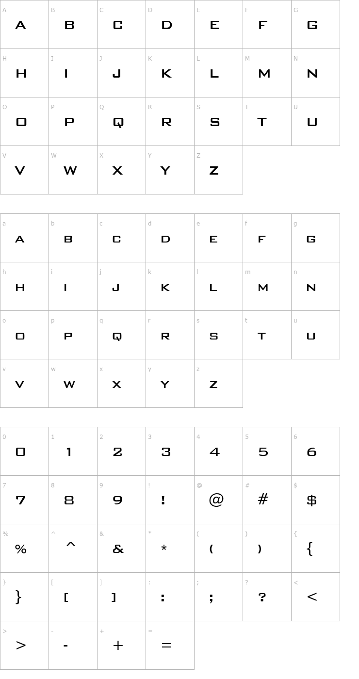Character Map tsp teitbite 2 Font