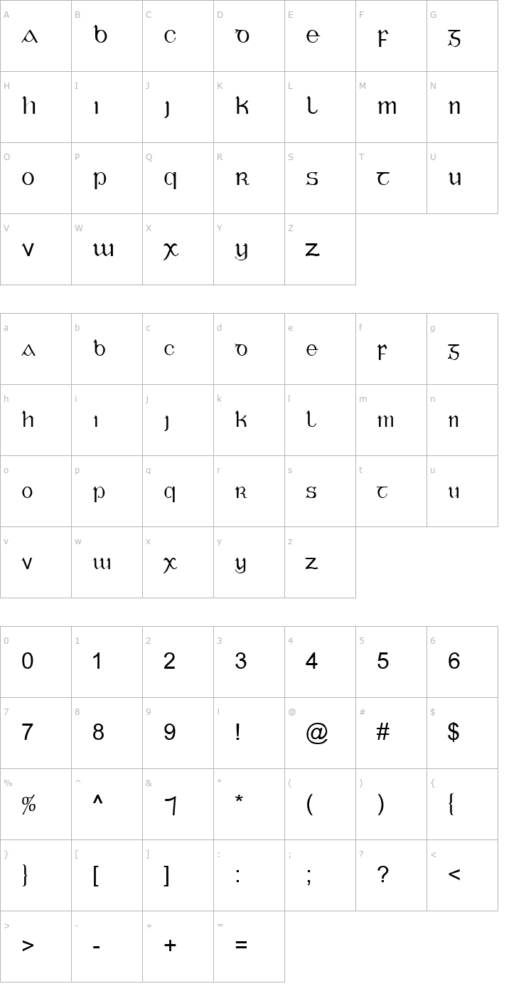 Character Map Tuamach Regular Font
