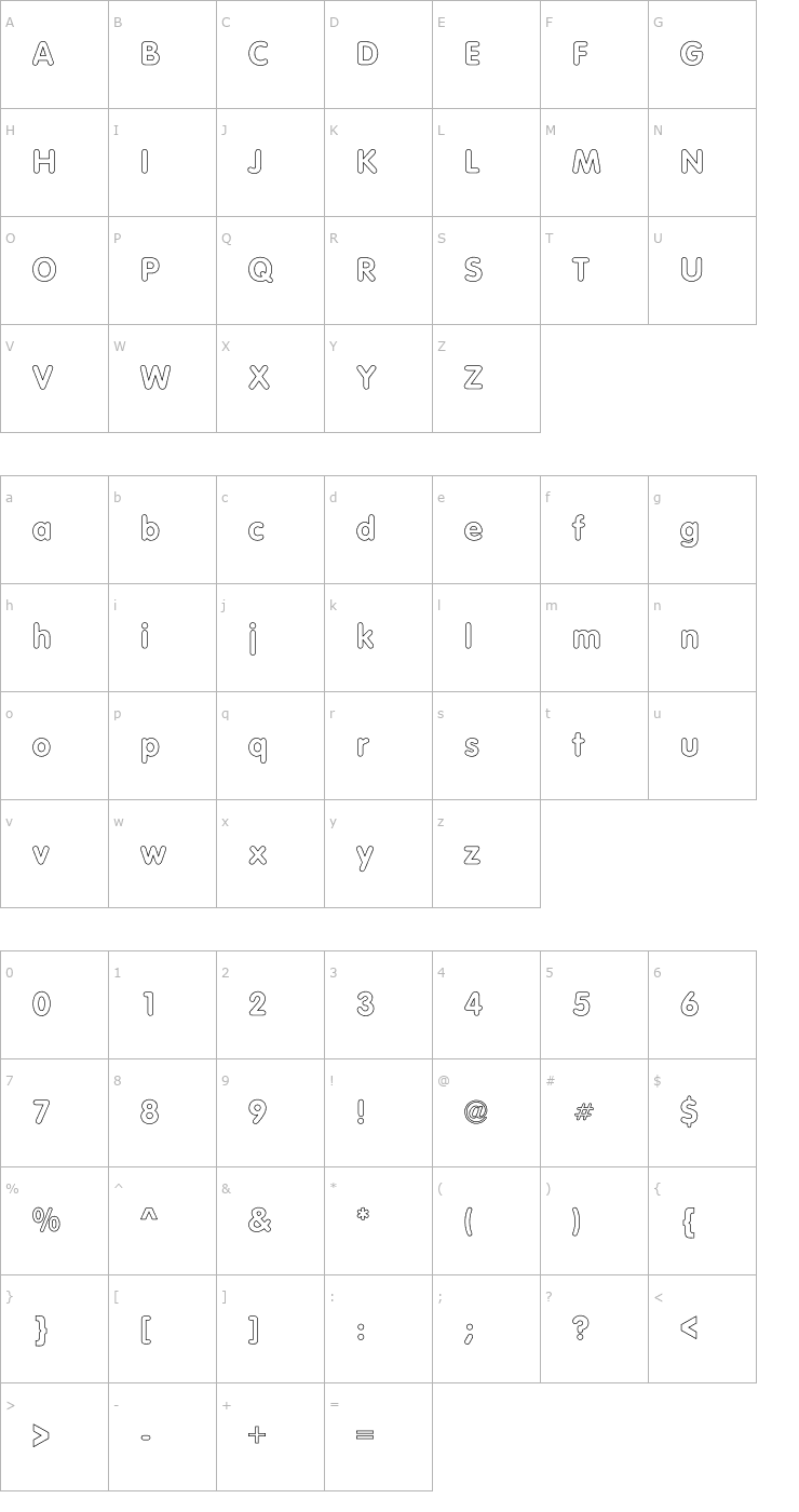 Character Map Tubular Hollow Font