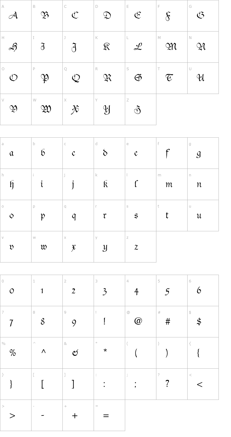 Character Map Tudor Script SSi Font