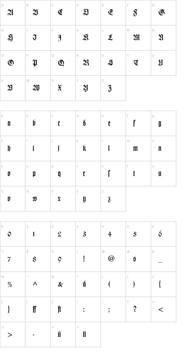 Character Map Tudor SSi Font
