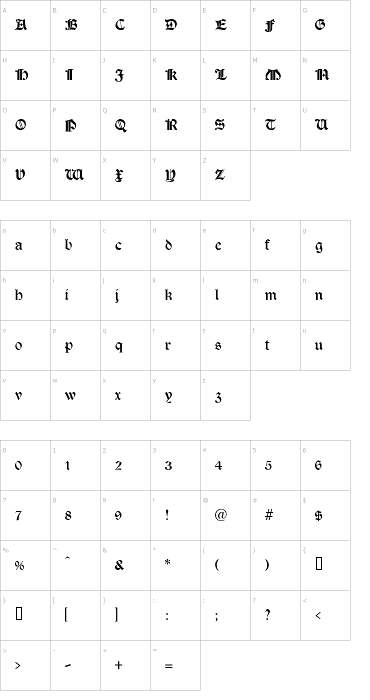 Character Map Tudor Text Font