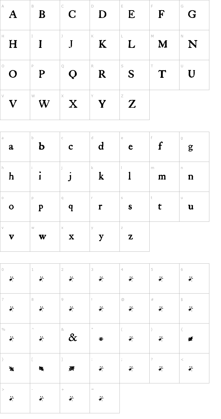 Character Map Tuer's Cardboard Font