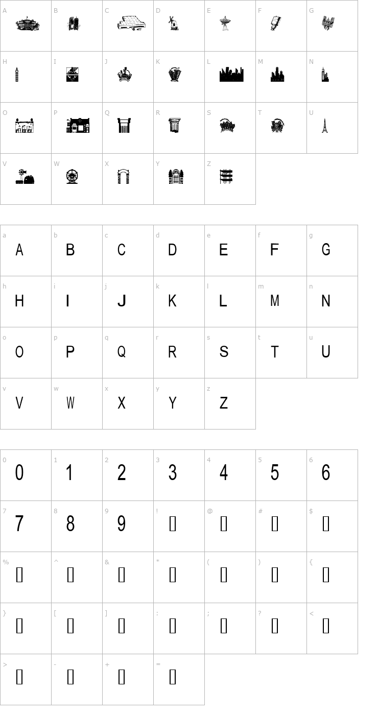 Character Map tungfont building 1 Font