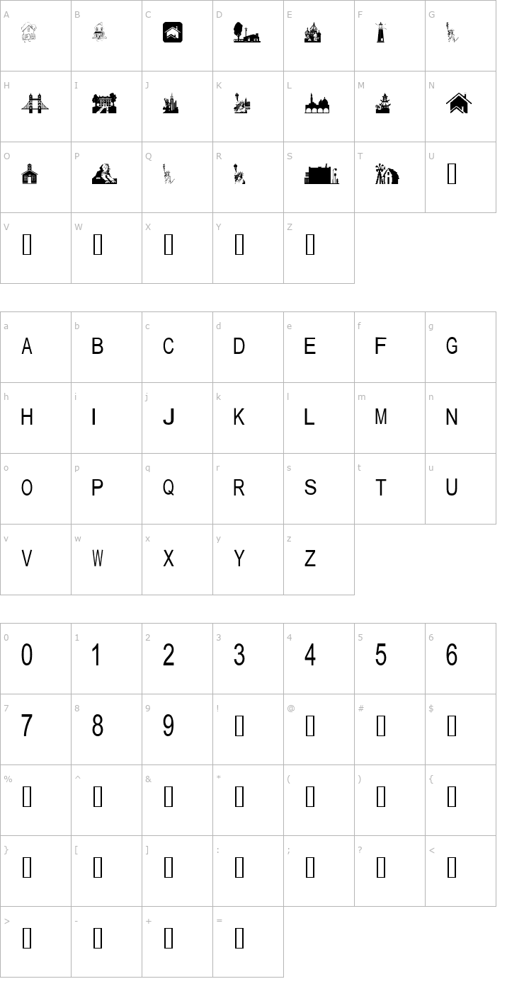 Character Map tungfont building 2 Font