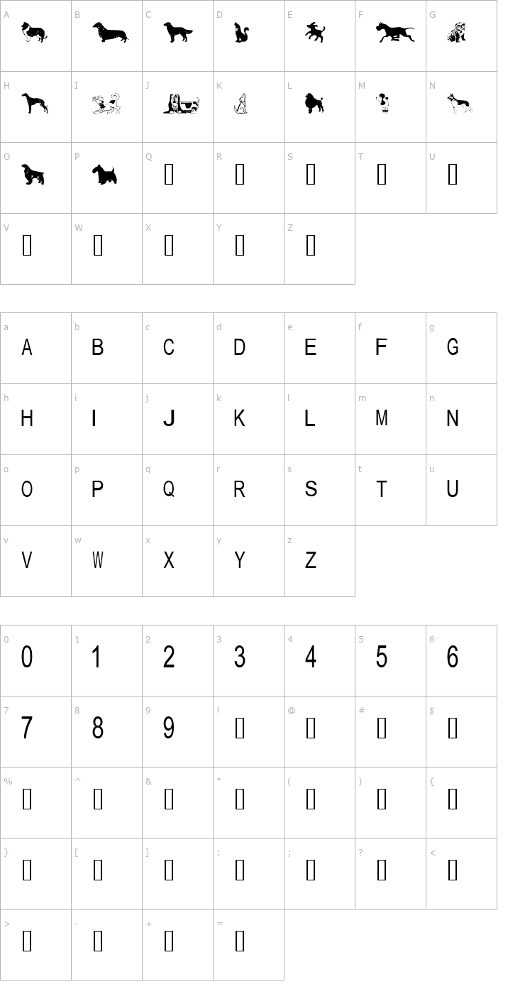 Character Map tungfont dog Font