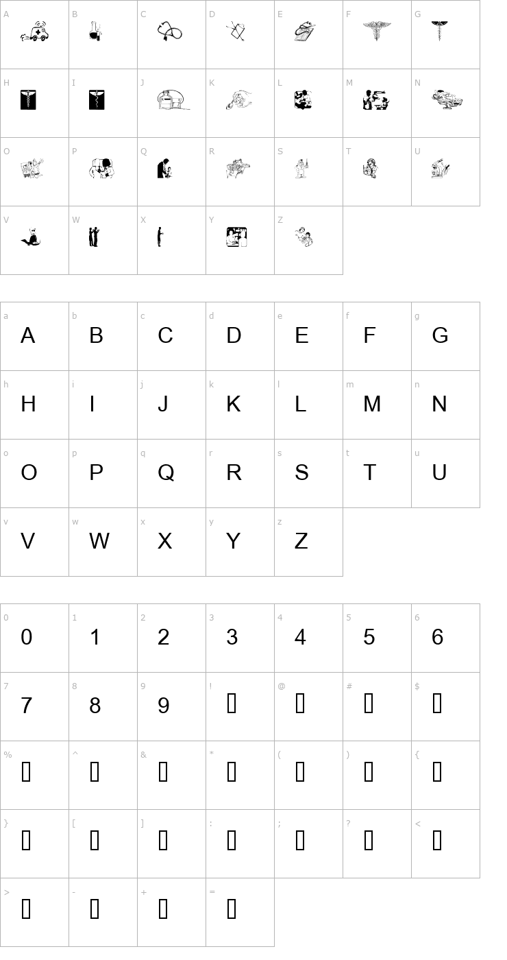 Character Map tungfont medical 001 Font