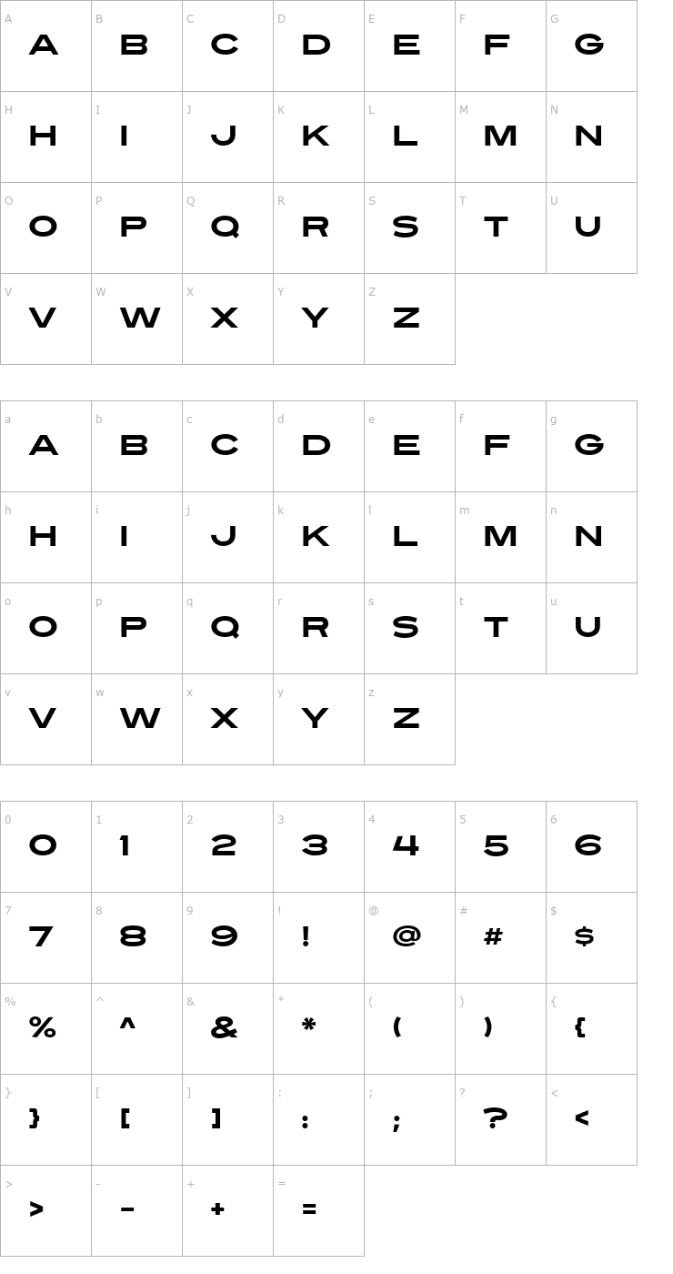 Character Map Turnpike Font
