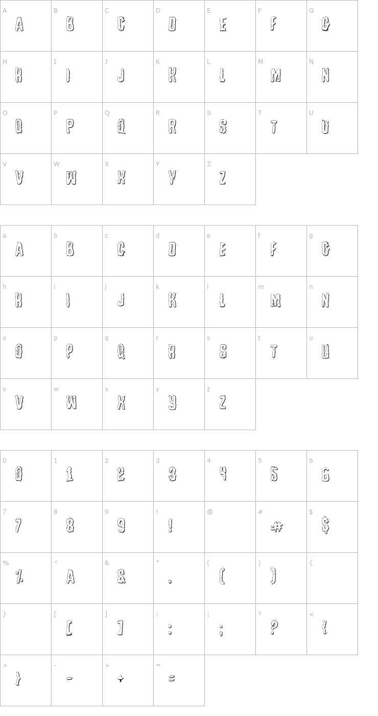 Character Map Tussle Outline Font