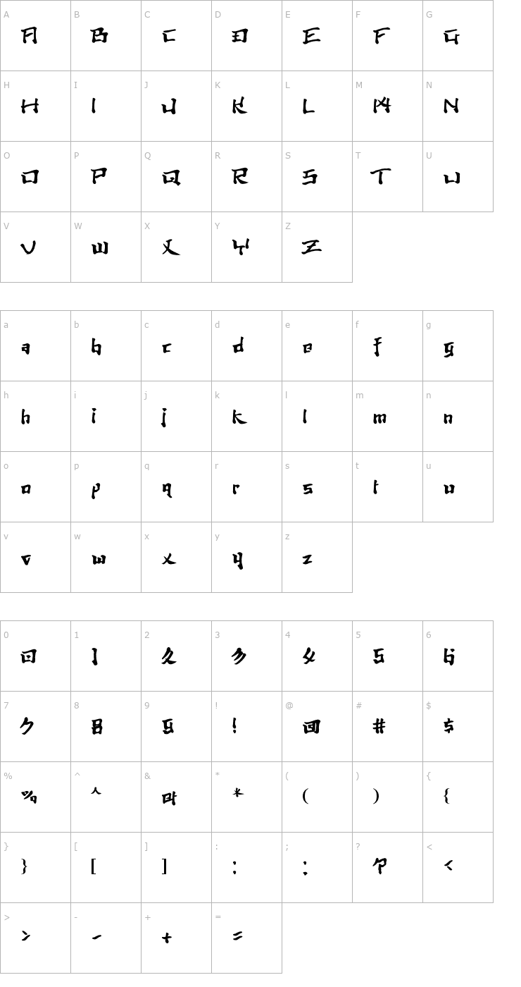 Character Map TYO Tokiwa Font