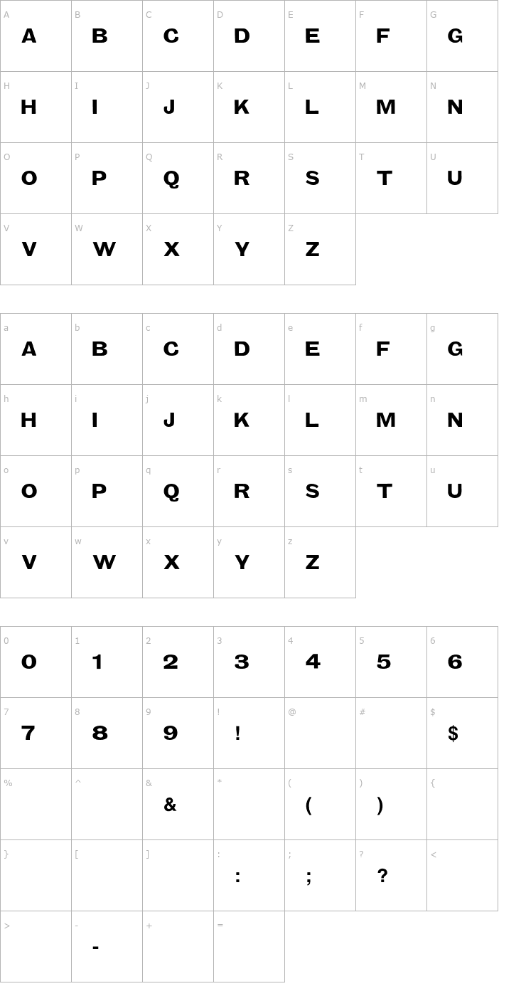 Character Map TypeNo3 Font