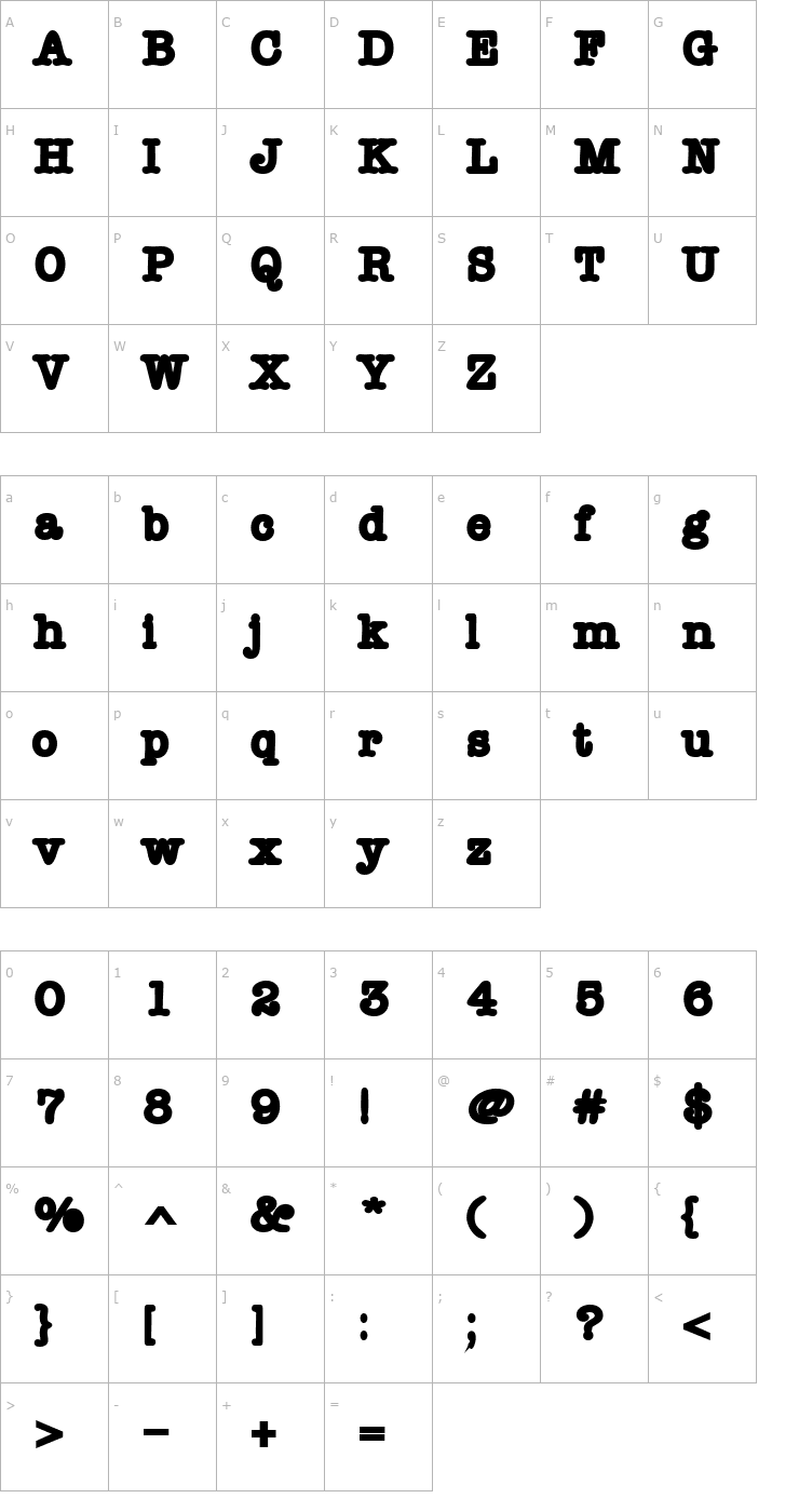 Character Map TypeToyNight Font