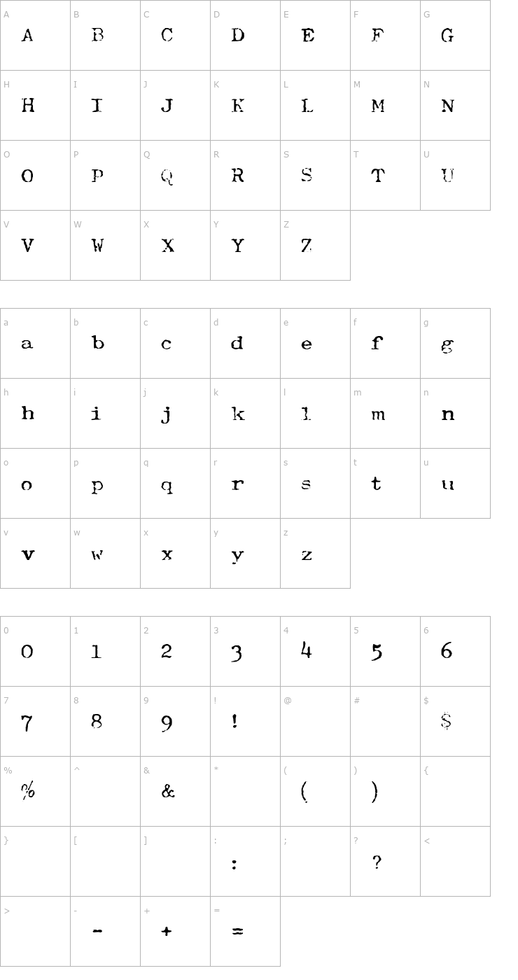 Character Map Typewriter-Font (Royal 200) Font
