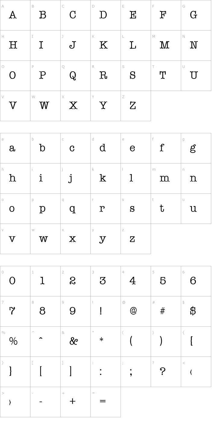 Character Map Typewriter-Regular Font