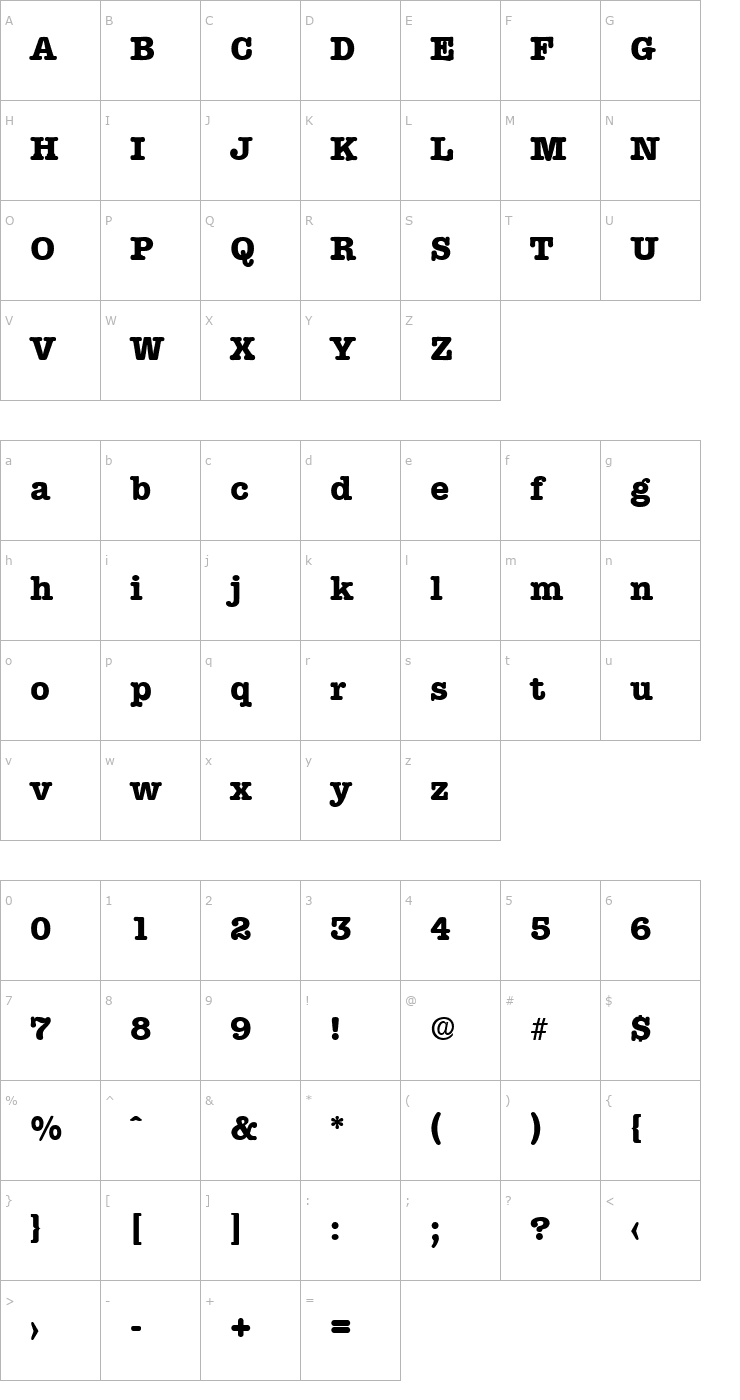 Character Map Typewriter-Serial-ExtraBold-Regular Font