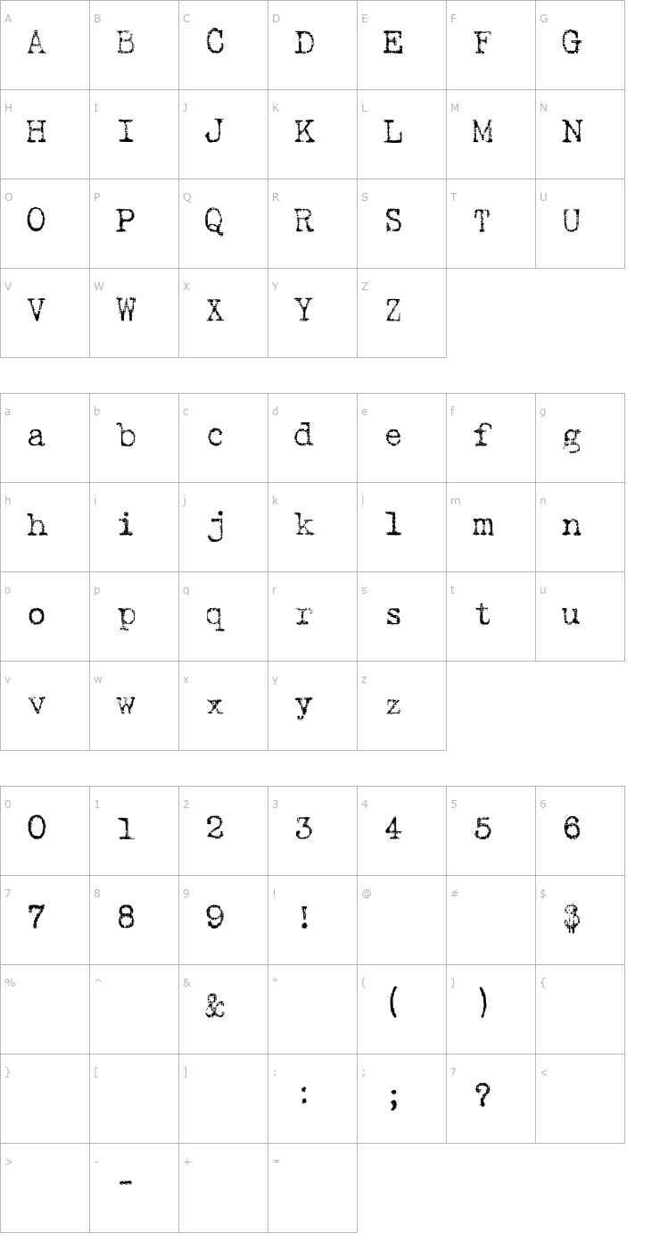 Character Map Typewriter2 Font