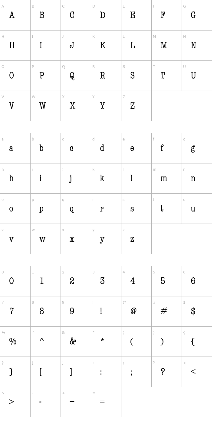 Character Map TypewriterCond Regular Font