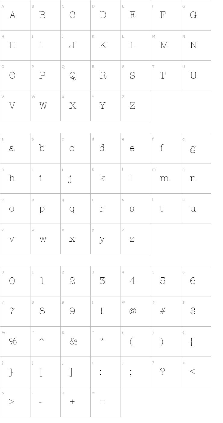 Character Map TypewriterL Regular Font