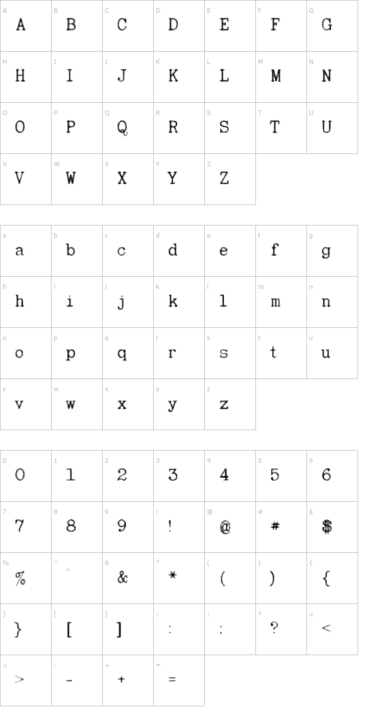 Character Map Typewritten Becker Font